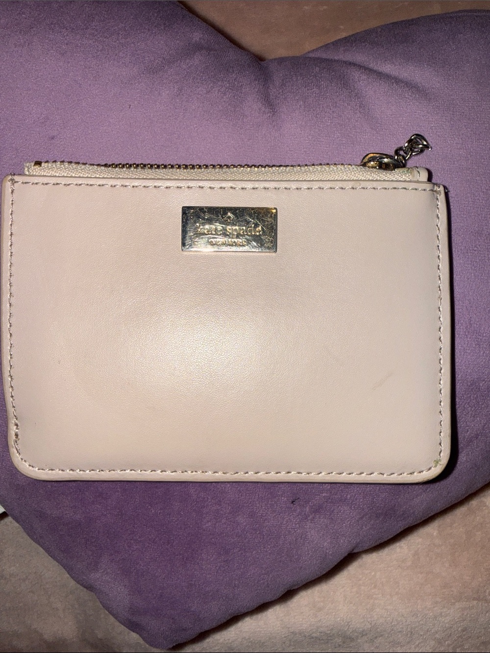 kate spade leather zip card wallet with gold plaque